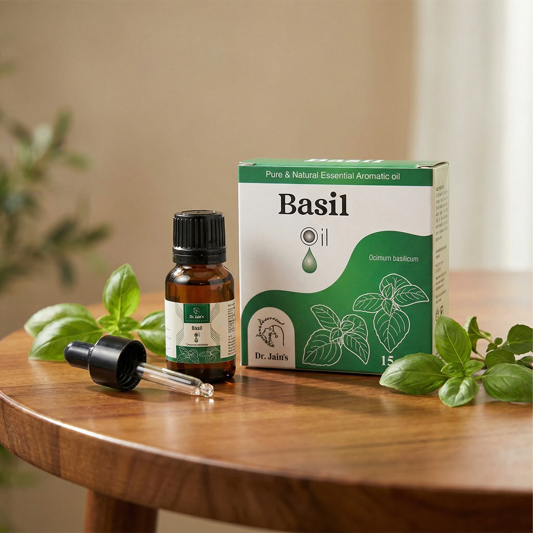 Basil Essential Oil for Aromatherapy & External Use, Refreshing Herbal Fragrance Oil, 15 ml